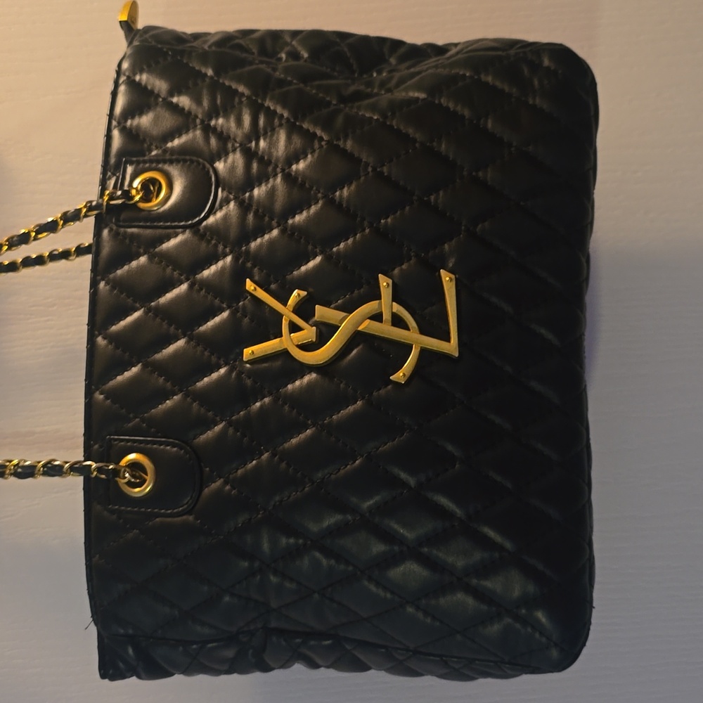 Inspired Black Quilted Shoulder Bag with Gold Accents